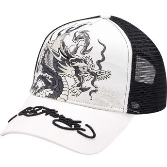 Cappellino trucker bianco e nero Mono Giant Dragon di Ed Hardy