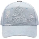 casquette-courbee-bleue-ajustable-denim-embossed-skull-ed-hardy