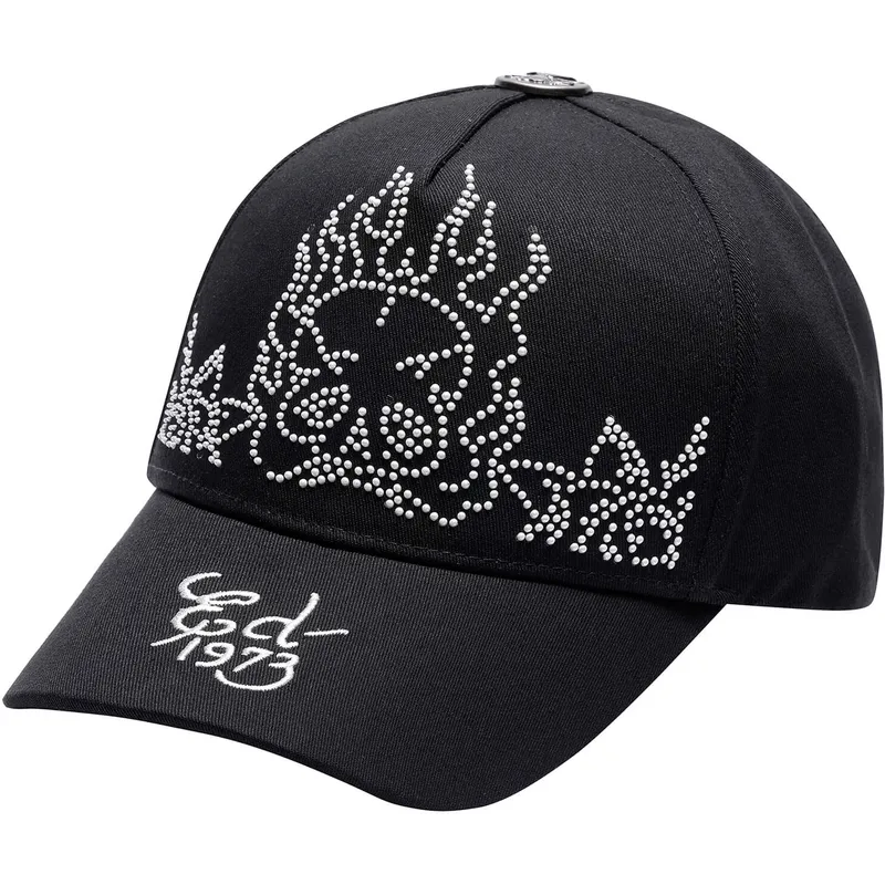 justerbar-sort-buet-kasket-flaming-skull-fra-ed-hardy