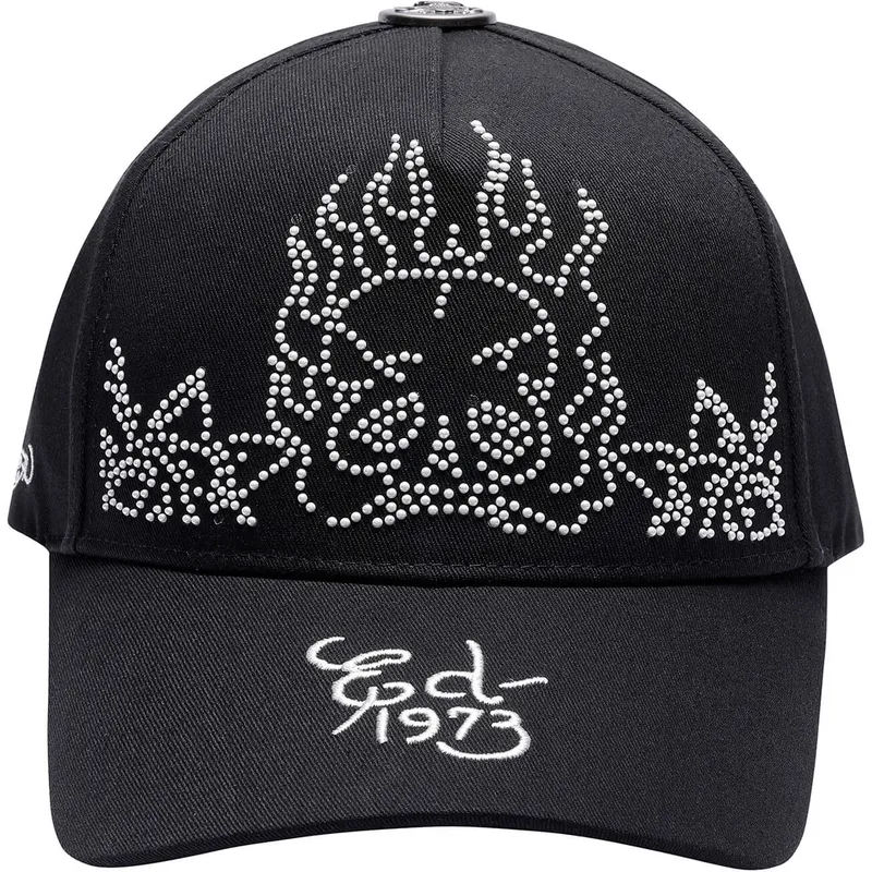 justerbar-sort-buet-kasket-flaming-skull-fra-ed-hardy