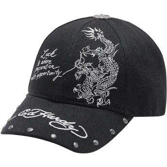 Gorra curva negra ajustable Lucky Dragon de Ed Hardy