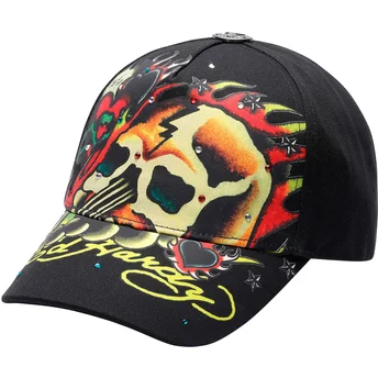 Schwarze verstellbare Curved Cap Skull Chopper von Ed Hardy