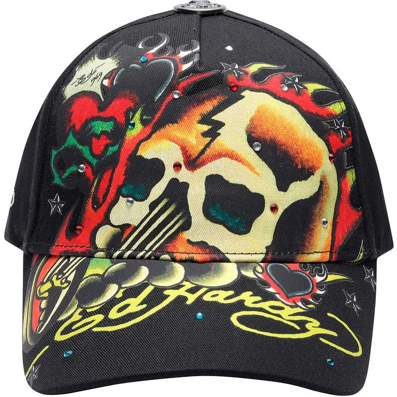 sort-justerbar-kasket-med-buet-skygge-skull-chopper-fra-ed-hardy