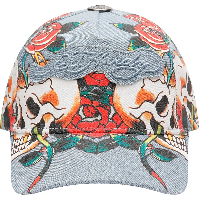 cappellino-curvo-blu-regolabile-skull-rose-denim-di-ed-hardy