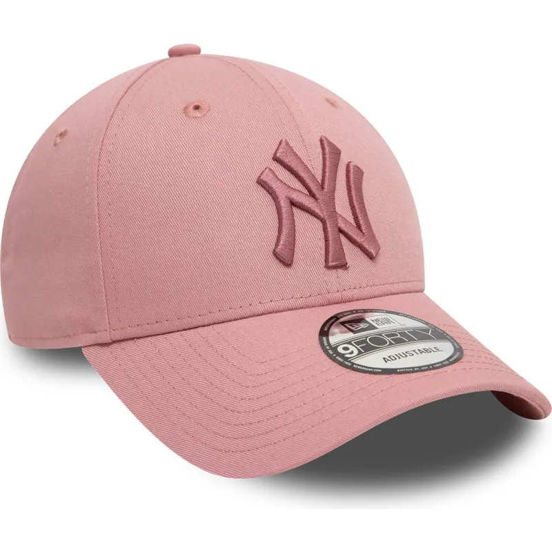 rosa-verstellbare-curved-cap-mit-rosa-logo-9forty-league-essential-der-new-york-yankees-mlb-von-new-era
