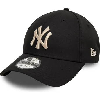 Gorra curva negra ajustable con logo beige 9FORTY League Essential de New York Yankees MLB de New Era