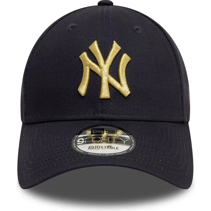 new-era-new-york-yankees-mlb-9forty-metallic-verstellbare-dunkelblaue-kappe-mit-gebogenem-schirm-und-goldenem-logo