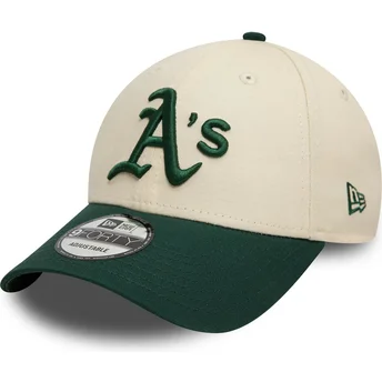Cappellino curvo beige e verde regolabile 9FORTY Colour Block degli Oakland Athletics MLB di New Era