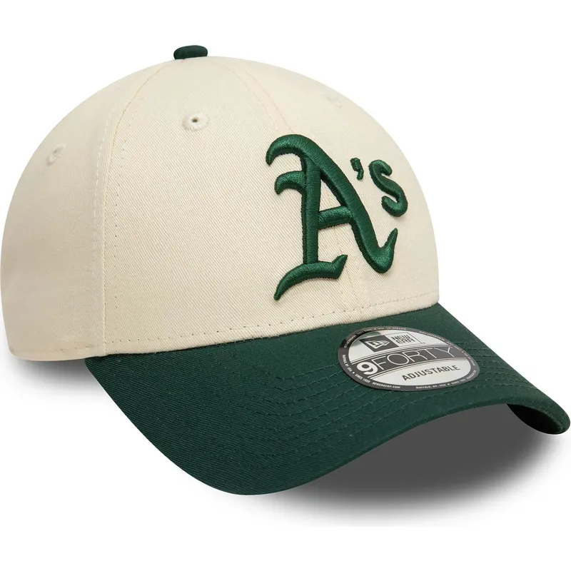 beige-und-grune-verstellbare-curved-cap-9forty-colour-block-der-oakland-athletics-mlb-von-new-era