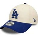 casquette-courbee-beige-et-bleue-ajustable-9forty-colour-block-los-angeles-dodgers-mlb-new-era