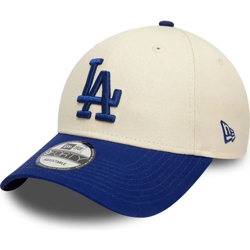 cappellino-visiera-curva-beige-e-blu-regolabile-9forty-colour-block-di-los-angeles-dodgers-mlb-di-new-era