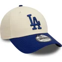 casquette-courbee-beige-et-bleue-ajustable-9forty-colour-block-los-angeles-dodgers-mlb-new-era