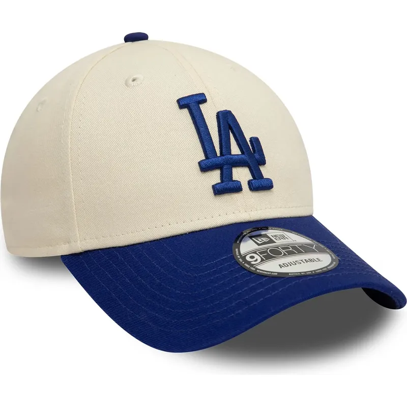 cappellino-visiera-curva-beige-e-blu-regolabile-9forty-colour-block-di-los-angeles-dodgers-mlb-di-new-era