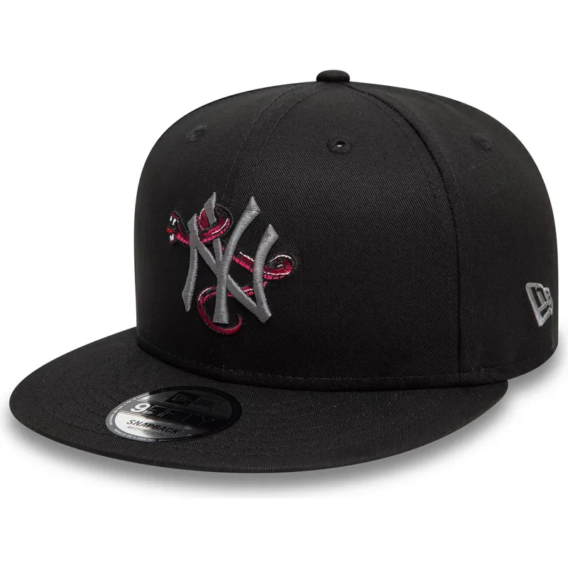 schwarze-flache-snapback-kappe-mit-grauem-logo-9fifty-icon-von-new-york-yankees-mlb-snake-von-new-era