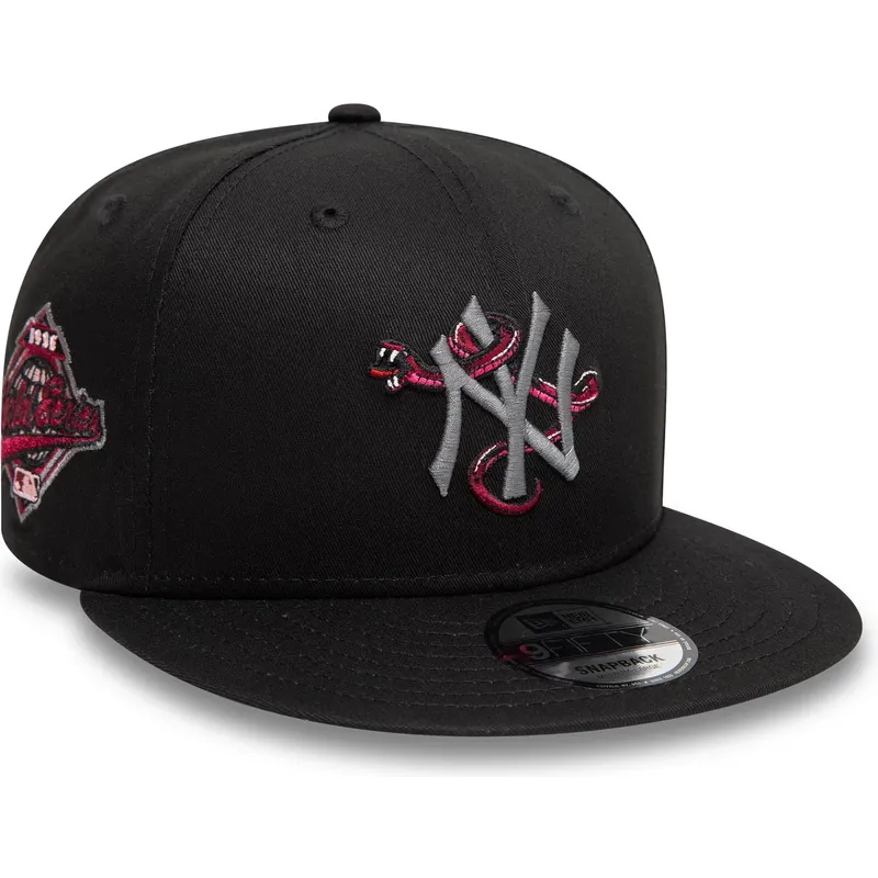 cappello-piatto-nero-snapback-con-logo-grigio-9fifty-icon-dei-new-york-yankees-mlb-snake-di-new-era