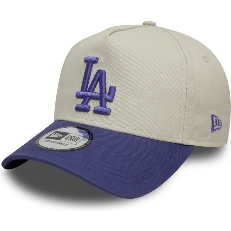 cappellino-curvo-beige-e-viola-snapback-con-logo-viola-9forty-a-frame-world-series-patch-di-los-angeles-dodgers-mlb-di-new-era