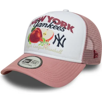 Gorra trucker blanca y rosa 9FORTY A Frame Fruit Graphic de New York Yankees MLB de New Era