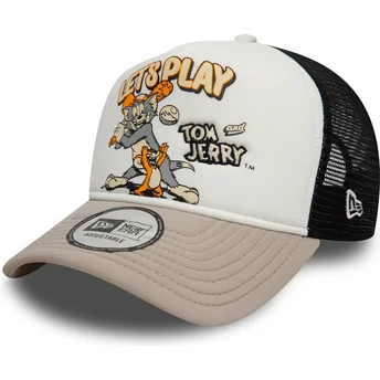 Casquette trucker blanche, beige et noire 9FORTY A Frame Tom et Jerry Looney Tunes New Era