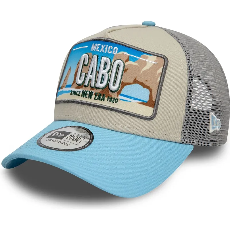 cappellino-trucker-beige-e-blu-9forty-a-frame-license-plate-di-cabo-citta-e-spiagge-di-new-era
