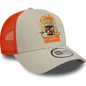cappellino-trucker-beige-e-arancione-9forty-a-frame-summer-patch-di-taste-the-sunshine-di-new-era