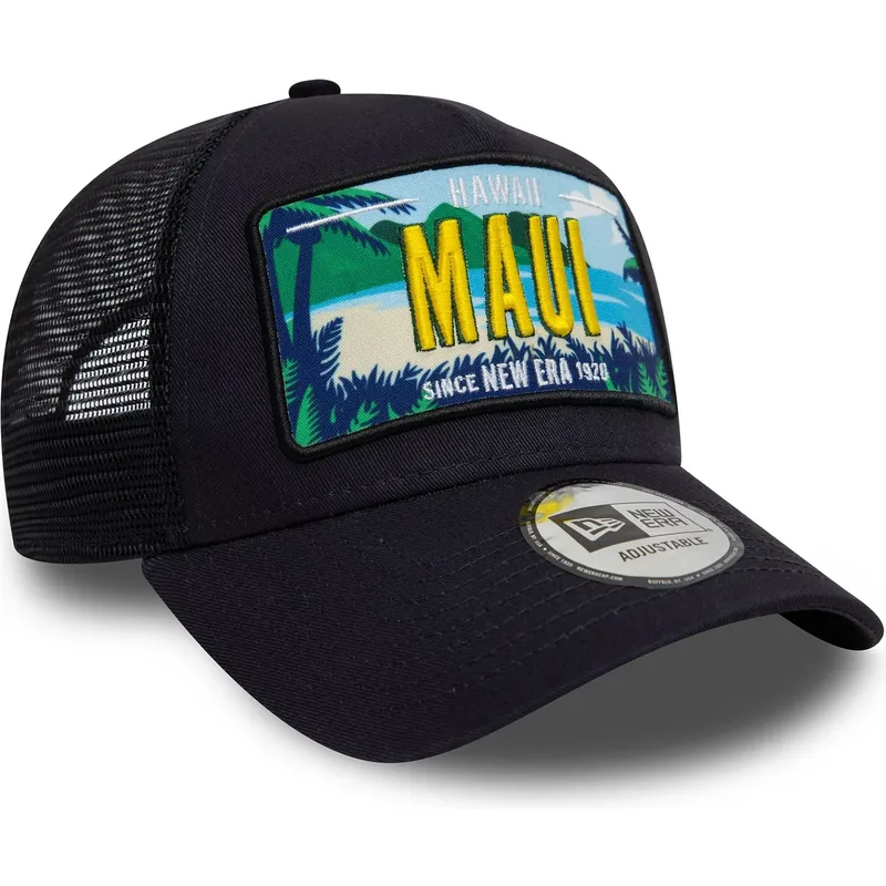 cappellino-trucker-blu-marino-9forty-a-frame-license-plate-di-maui-citta-e-spiagge-di-new-era