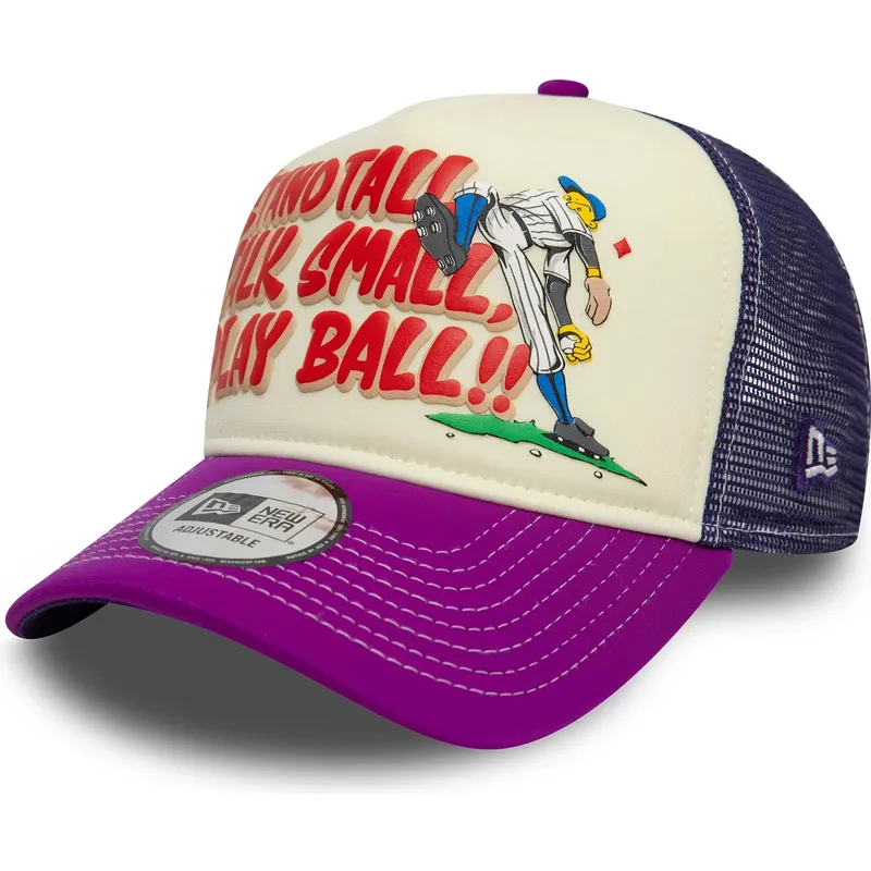 beige-und-violette-trucker-kappe-9forty-a-frame-graphic-stand-tall-talk-small-play-ball-von-new-era