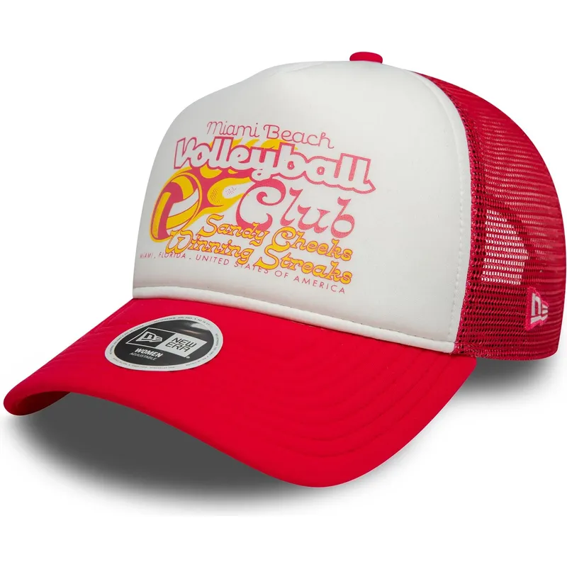 cappello-trucker-bianco-e-rosso-da-donna-9forty-a-frame-foam-di-miami-beach-citta-e-spiagge-di-new-era
