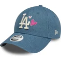verstellbare-blaue-damen-cap-9forty-denim-icon-heart-der-los-angeles-dodgers-mlb-von-new-era