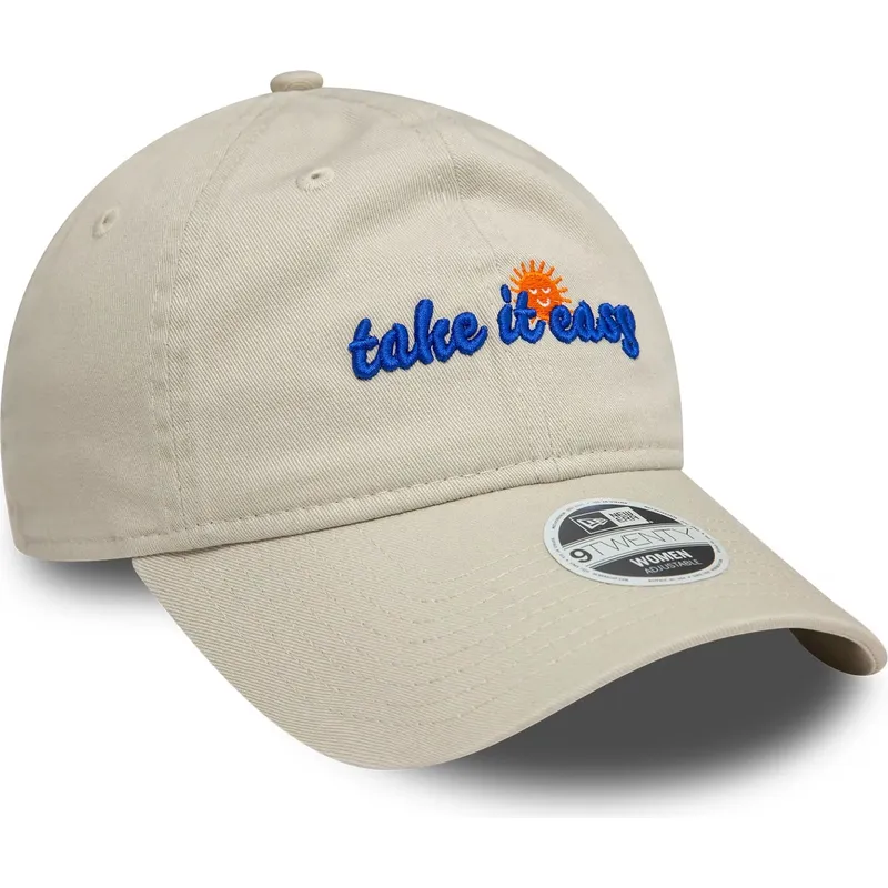 beige-justerbar-kvindekasket-9twenty-med-buet-skygge-fra-take-it-easy-af-new-era