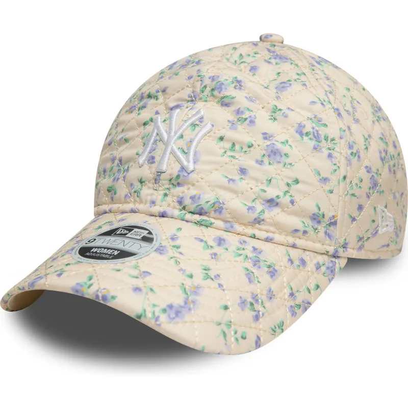 beige-justerbar-bojd-keps-for-kvinnor-9twenty-floral-quilt-new-york-yankees-mlb-fran-new-era