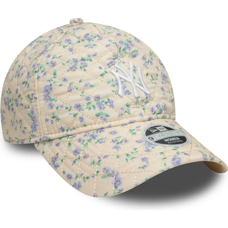 beige-justerbar-bojd-keps-for-kvinnor-9twenty-floral-quilt-new-york-yankees-mlb-fran-new-era