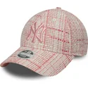 gebogene-rosa-verstellbare-damenkappe-mit-rosa-logo-9forty-tweed-von-new-york-yankees-mlb-von-new-era