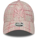 new-era-9forty-new-york-yankees-mlb-damen-verstellbare-rosa-tweed-kappe-mit-gebogenem-schirm-und-rosa-logo