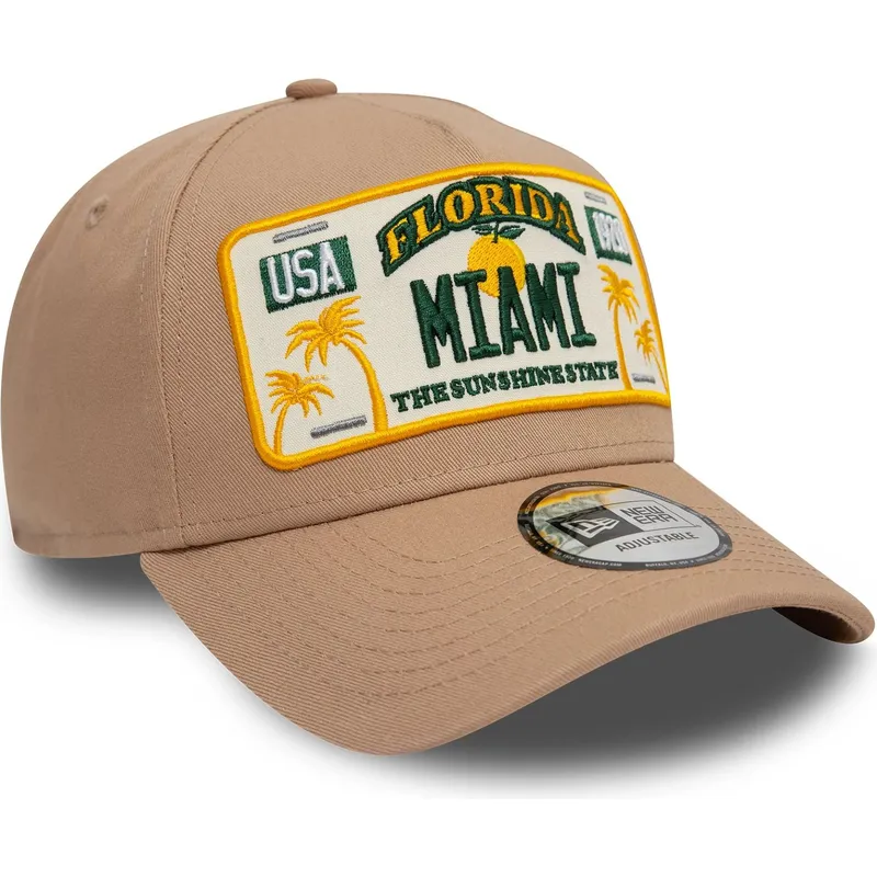 ljusbrun-bojd-skarm-snapback-9forty-a-frame-license-plate-miami-stader-och-strander-fran-new-era
