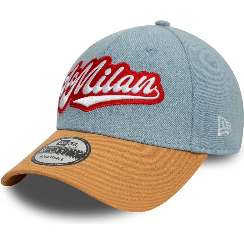 blaue-und-braune-verstellbare-curved-cap-9forty-denim-von-ac-milan-serie-a-von-new-era