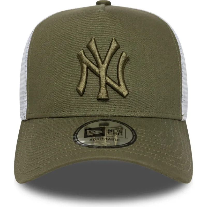 gron-og-hvid-trucker-cap-med-gront-logo-a-frame-league-essential-af-new-york-yankees-mlb-fra-new-era