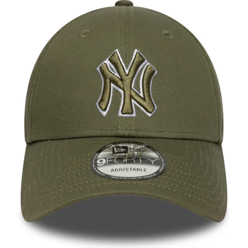 grune-verstellbare-curved-cap-mit-grunem-logo-9forty-outline-der-new-york-yankees-mlb-von-new-era