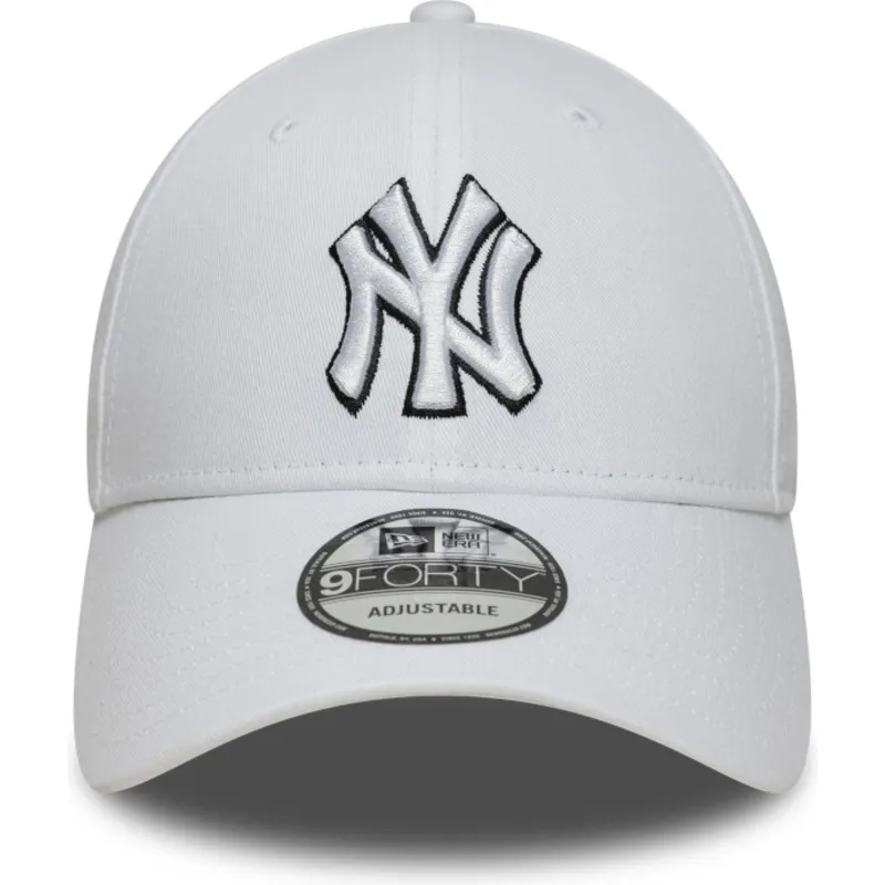 hvid-justerbar-kurvet-kasket-9forty-outline-fra-new-york-yankees-mlb-fra-new-era