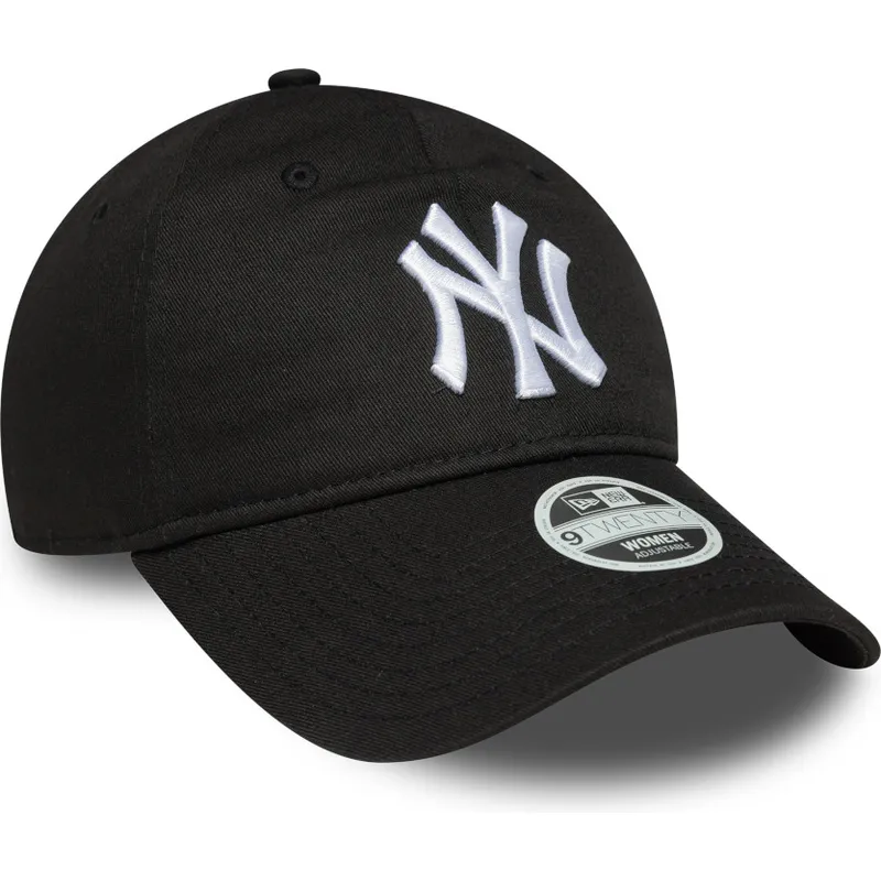 sort-justerbar-kvindekasket-med-buet-skygge-9twenty-league-essential-fra-new-york-yankees-mlb-fra-new-era