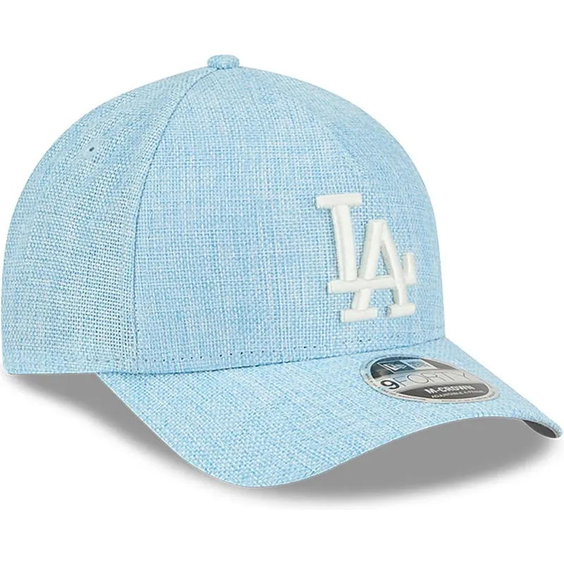 hellblaue-gebogene-snapback-kappe-9forty-m-crown-a-frame-cotton-weave-der-los-angeles-dodgers-mlb-von-new-era
