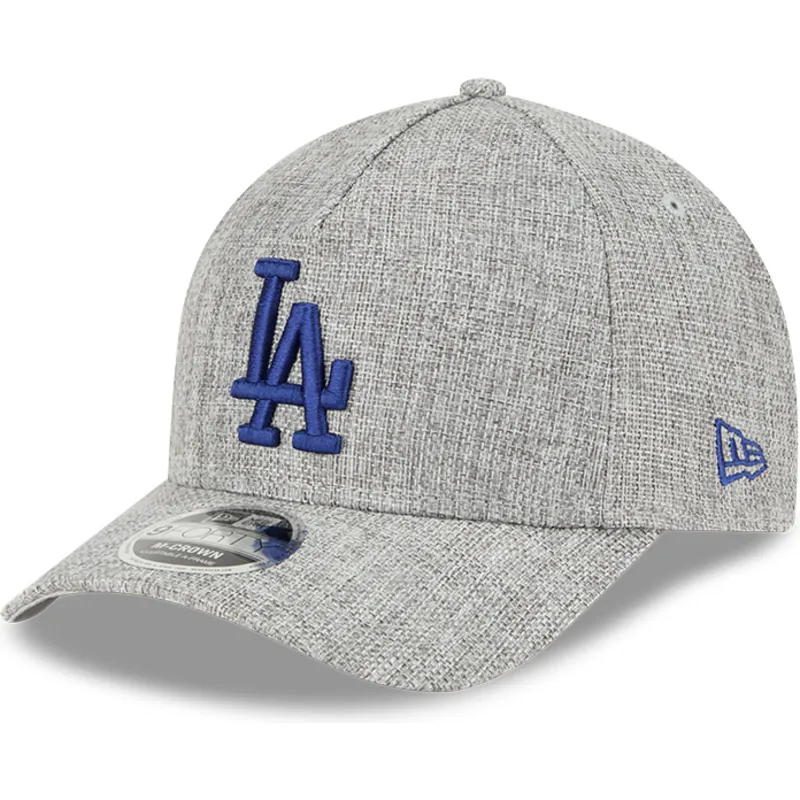 graue-gebogene-snapback-kappe-mit-blauem-logo-9forty-m-crown-a-frame-cotton-weave-der-los-angeles-dodgers-mlb-von-new-era