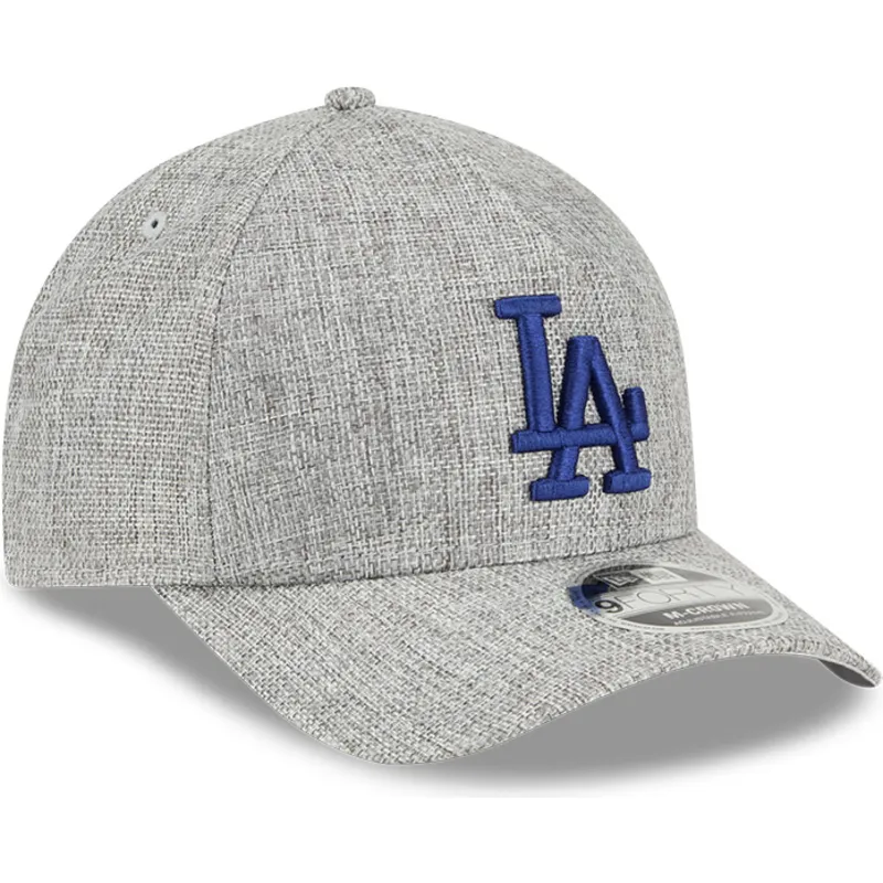 graue-gebogene-snapback-kappe-mit-blauem-logo-9forty-m-crown-a-frame-cotton-weave-der-los-angeles-dodgers-mlb-von-new-era