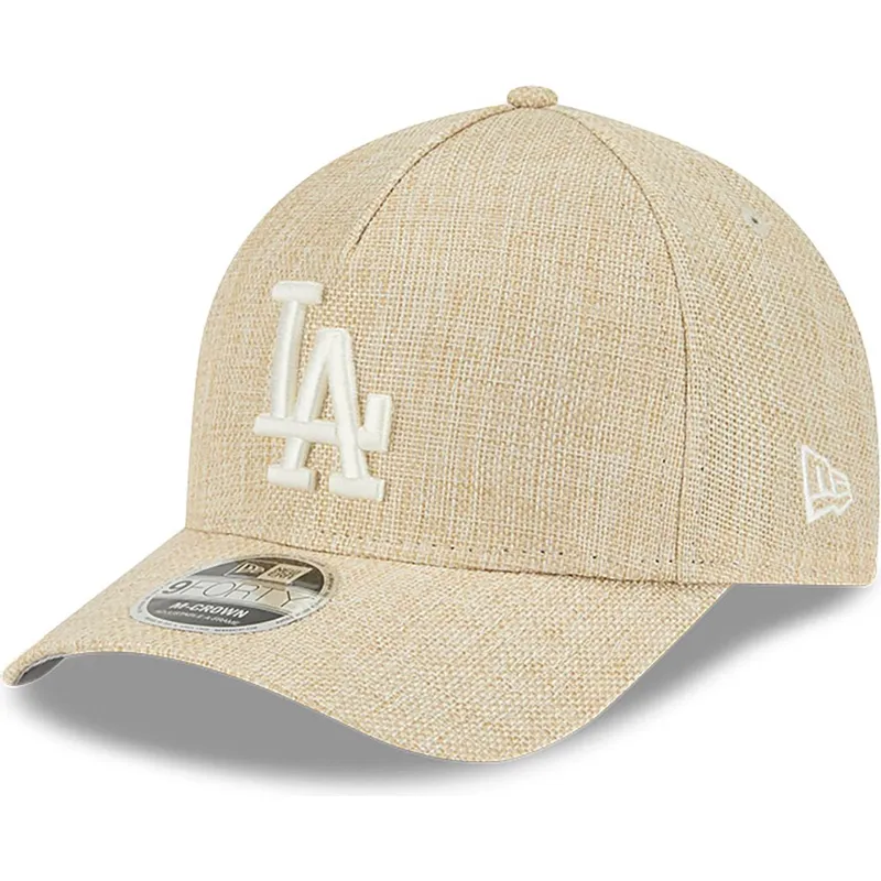 cappellino-beige-snapback-curvo-9forty-m-crown-a-frame-cotton-weave-dei-los-angeles-dodgers-mlb-di-new-era