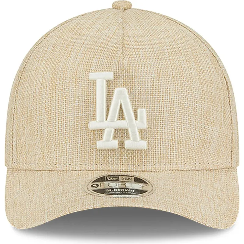 cappellino-beige-snapback-curvo-9forty-m-crown-a-frame-cotton-weave-dei-los-angeles-dodgers-mlb-di-new-era