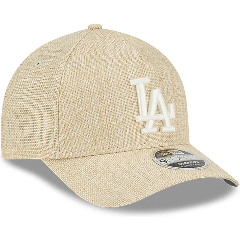 cappellino-beige-snapback-curvo-9forty-m-crown-a-frame-cotton-weave-dei-los-angeles-dodgers-mlb-di-new-era