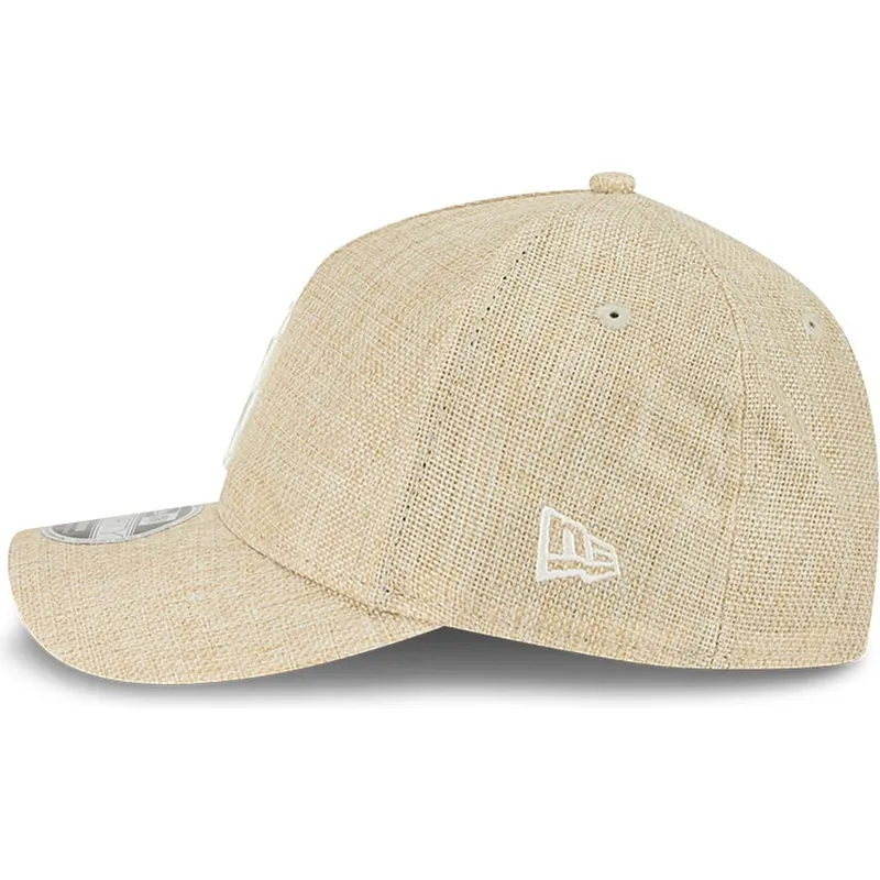 cappellino-beige-snapback-curvo-9forty-m-crown-a-frame-cotton-weave-dei-los-angeles-dodgers-mlb-di-new-era