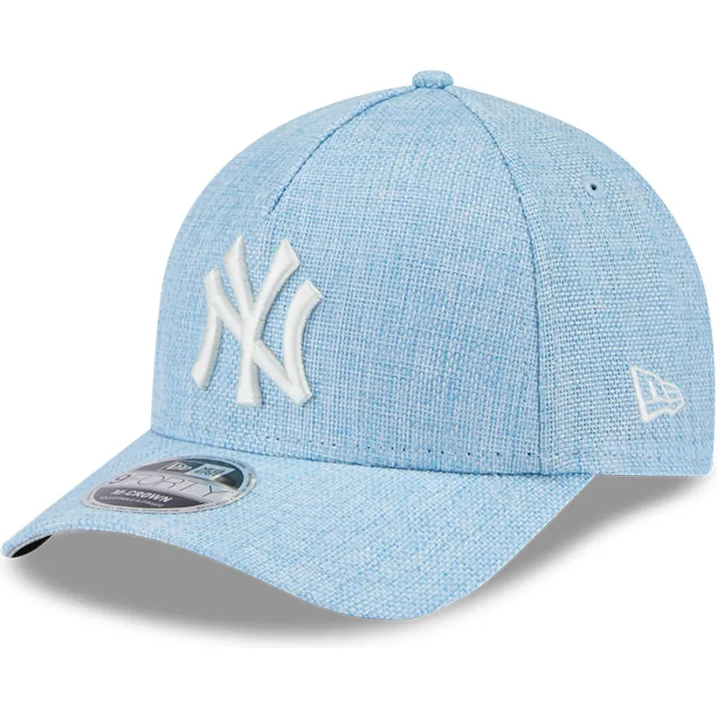 hellblaue-gebogene-snapback-kappe-9forty-m-crown-a-frame-cotton-weave-der-new-york-yankees-mlb-von-new-era