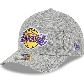 New Era Curved Brim 9FORTY M-Crown A Frame Cotton Weave Los Angeles Lakers NBA Grey Snapback Cap