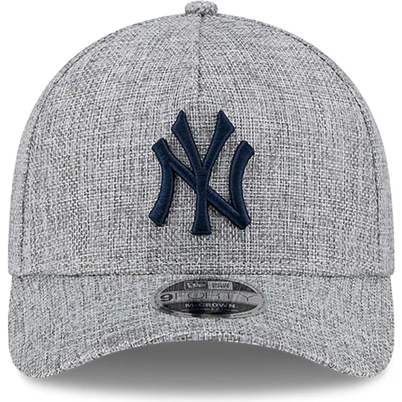 graue-gebogene-snapback-kappe-mit-marineblauem-logo-9forty-m-crown-a-frame-cotton-weave-der-new-york-yankees-mlb-von-new-era