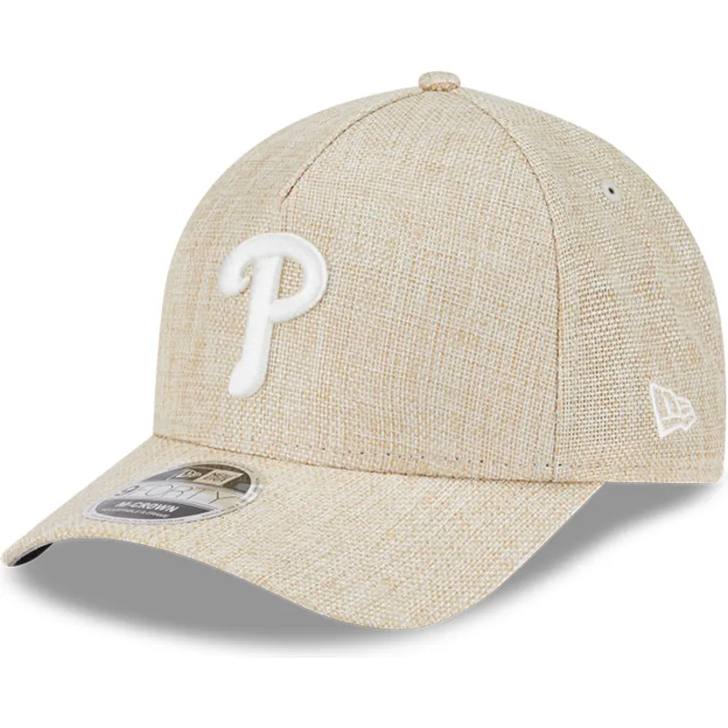 beige-gebogene-snapback-kappe-9forty-m-crown-a-frame-cotton-weave-der-philadelphia-phillies-mlb-von-new-era